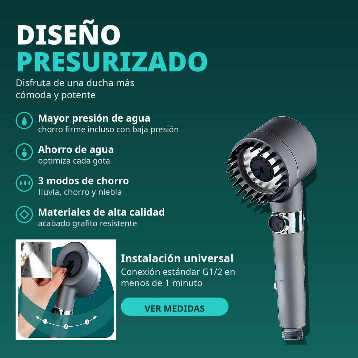 Vera - Cabezal de ducha de alta presión